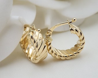 14k Gold Small Croissant Hoop Earrings - 15mm -  4mm Thick - For Her - Modern Jewelry