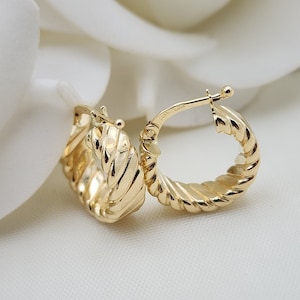 14k Gold Small Croissant Hoop Earrings - 15mm -  4mm Thick - For Her - Modern Jewelry