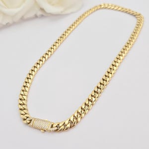 14k Gold Monaco CZ Lock Chain - 16 Inches - 7.4mm Thick - Fine Jewelry