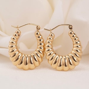 Genuine 14k Gold Classic Shrimp Hoop Earrings - Everyday Earrings - For Her - 3mm Thick - Gift Idea