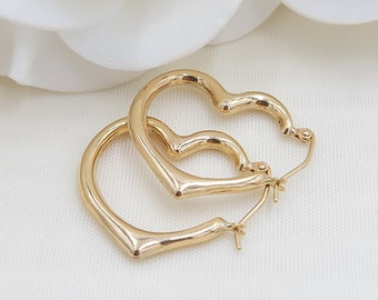 Real 14k Gold Heart Hoop Earrings - 15mm, 20mm, 25mm - For Girls & Women - Perfect For Everyday - Fine Jewelry For her