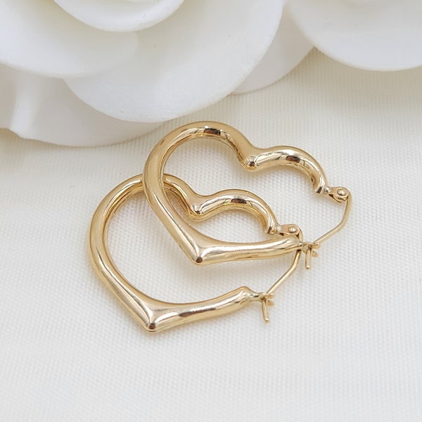 Real 14k Gold Heart Hoop Earrings - 15mm, 20mm, 25mm - For Girls & Women - Perfect For Everyday - Fine Jewelry For her