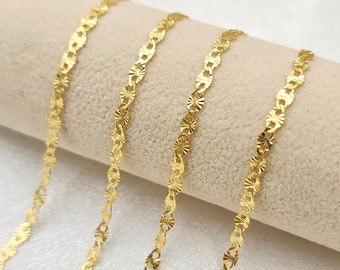 Solid 14k Gold Fully Diamond Cut Mirror Chain - For Girls and Women - Dainty Chain - Real 14k Gold Shiny Necklaces  - 14" to 24" Inches