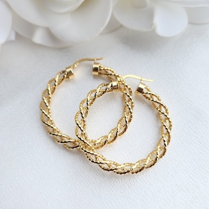 Real 14k Gold Fully Twisted Hoop Earrings - 40mm - 5mm Thick - Fine Jewelry - Perfect Gift For Her -