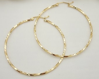 Large Twisted 14k Gold Hoop Earrings - 45MM-  Unique and Versatile - For Everyday - Shiny