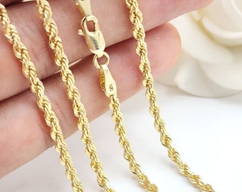 Solid 14k Gold Classic Heavy Rope Chains - Strong Link - 1.5MM, 2MM, 2.5MM, 3MM - 16" to 24" - For Her/For Him - Fine Jewelry