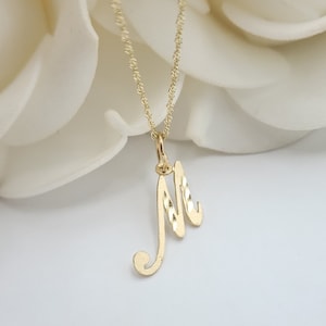 Delicado collar con inicial cursiva de oro de 14 k: de la A a la Z, letras brillantes con corte de diamante, collares personalizados minimalistas, regalo perfecto