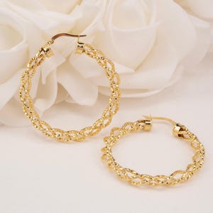 Real 14k Gold Fully Twisted Hoop Earrings - 40mm - 5mm Thick - Fine Jewelry - Perfect Gift For Her -