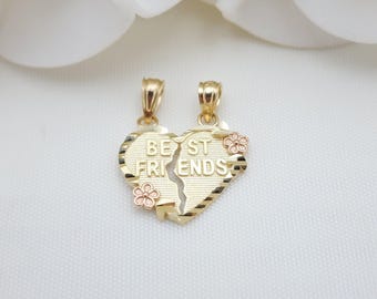 Solid 14k Gold Best Friends Breakable Heart Pendant - Fine Jewelry - Perfect Gift - BFF