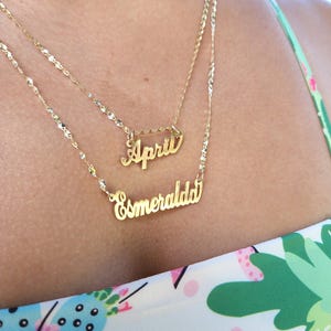 Solid 14k Gold Handmade Custom Nameplate Pendant - Bold - Cursive