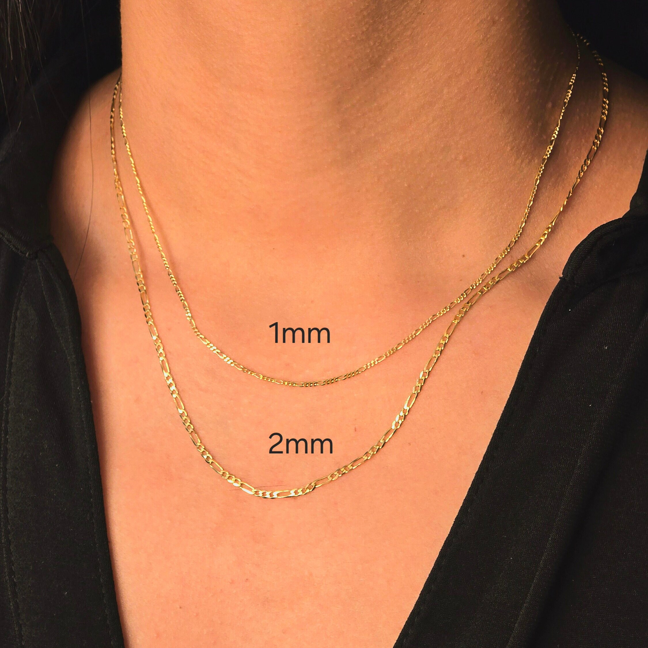 Solid 14k Gold Close Link Figaro Chains - 1MM, 2MM, 3MM, 3.9 Solid 14k Gold Close Link Figaro Chains - 1MM, 2MM, 3MM, 3.9