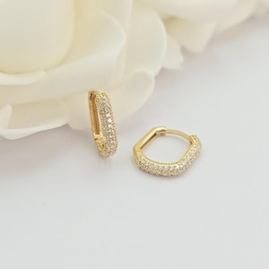 Fancy Pave 14k Gold CZ Huggie Earrings - Shiny & Comfortable - Perfect Gift For Her - Fine Jewelry