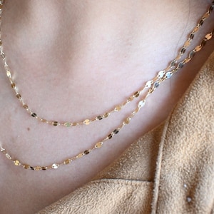 14k Gold  Fancy Mirror Necklace - 2.8mm - 16&quot;, 18&quot;, 20&quot;, 22&quot;, 24&quot; - Shiny & Modern - Perfect Gift For Her