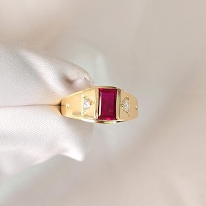 Vintage 14k Gold Baguette Cut Simulated Ruby Ring - Size 7 - 3.2 grams