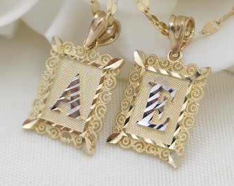 Solid 14k Gold Initial Pendant - Square Pendant - A-Z Charms - Perfect Gift - Diamond Cut