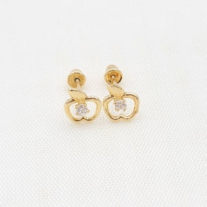 Solid 14k Gold Cute Apple Stud Earrings