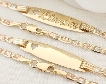 14K ID Valentino Baby Girl Bracelets - Personalized Bracelets - For kids - Babies - Tri color