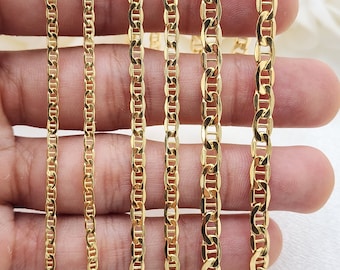 Real 14k Gold Thick Mariner Anchor Link Chains - 2.5mm, 3.2mm, 4.8mm - Elegant & Versatile