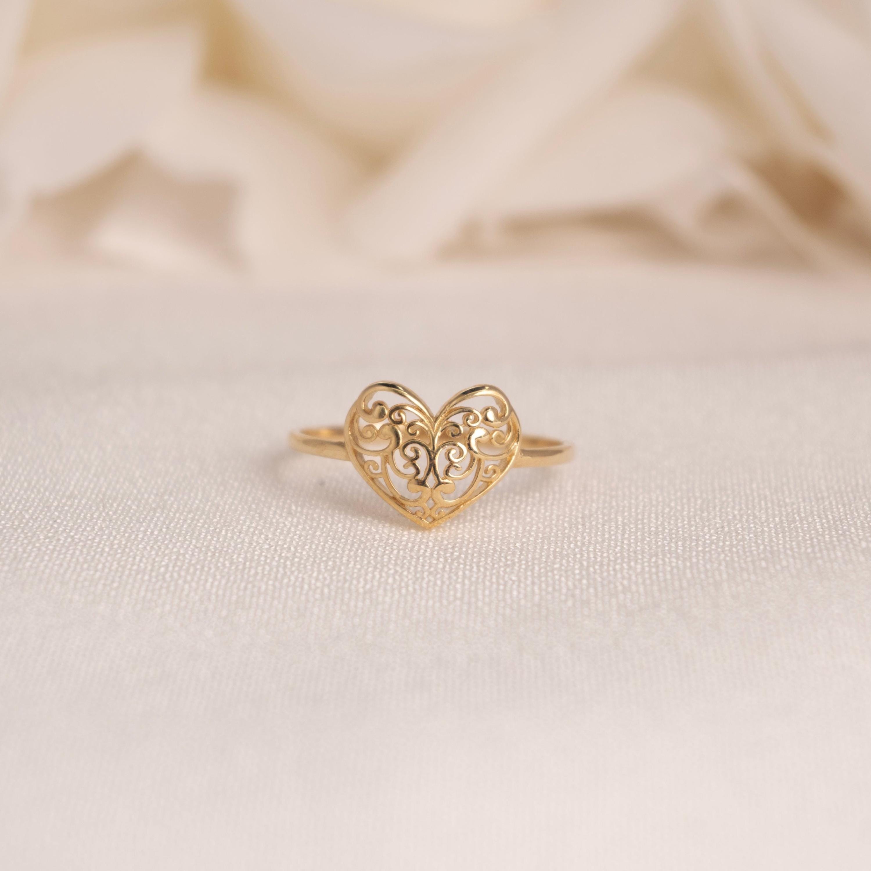 14k Gold Filigree Heart Ring - for Her - Perfect Gift - Statement Ring ...