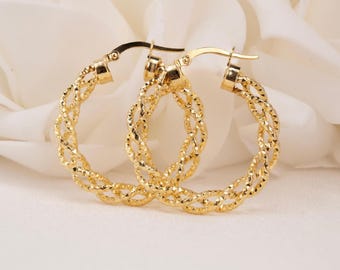 Äkta 14k guld, helt vridna ringörhängen - 30 mm - 5 mm tjocka - Fina smycken - Perfekt present till henne -