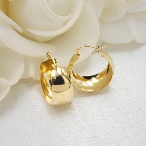 Stunning solid 14k Gold Small Extra Thick Polished Hoops Earrings - 10MM Thick - Elegant & Versatile - Perfect Gift