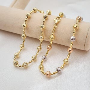 REAL 14k Tricolor/Yellow Gold Bead Diamond Cut Bracelet - 6.5, 7.5, 8 Inches - 5mm - Perfect Gift - Women