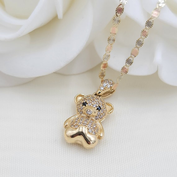 Solid 14k Gold Teddy Bear Pendant Iced 