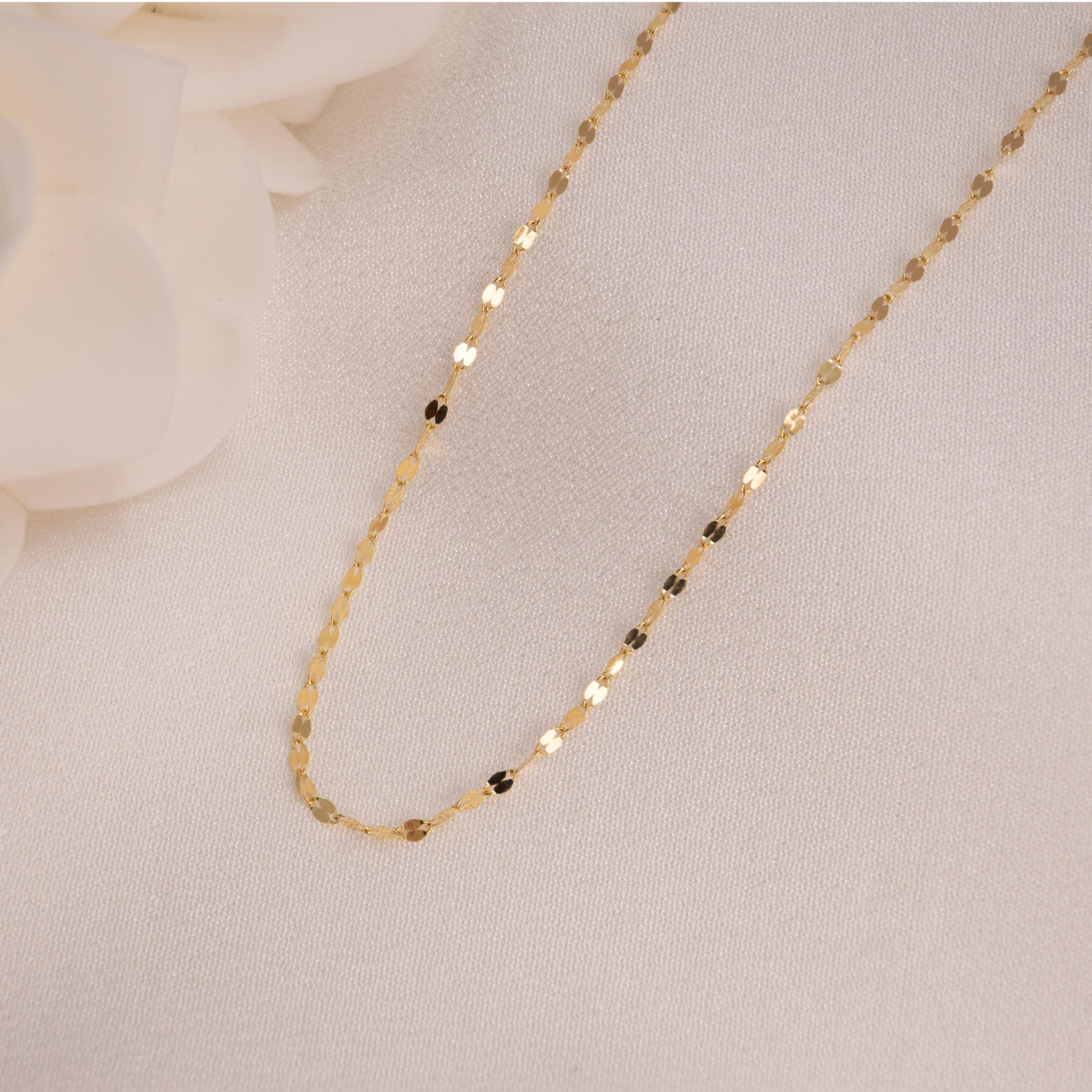 Dainty 14k Gold Mirror Chain - Hammered Necklace - Minimalist Fine ...
