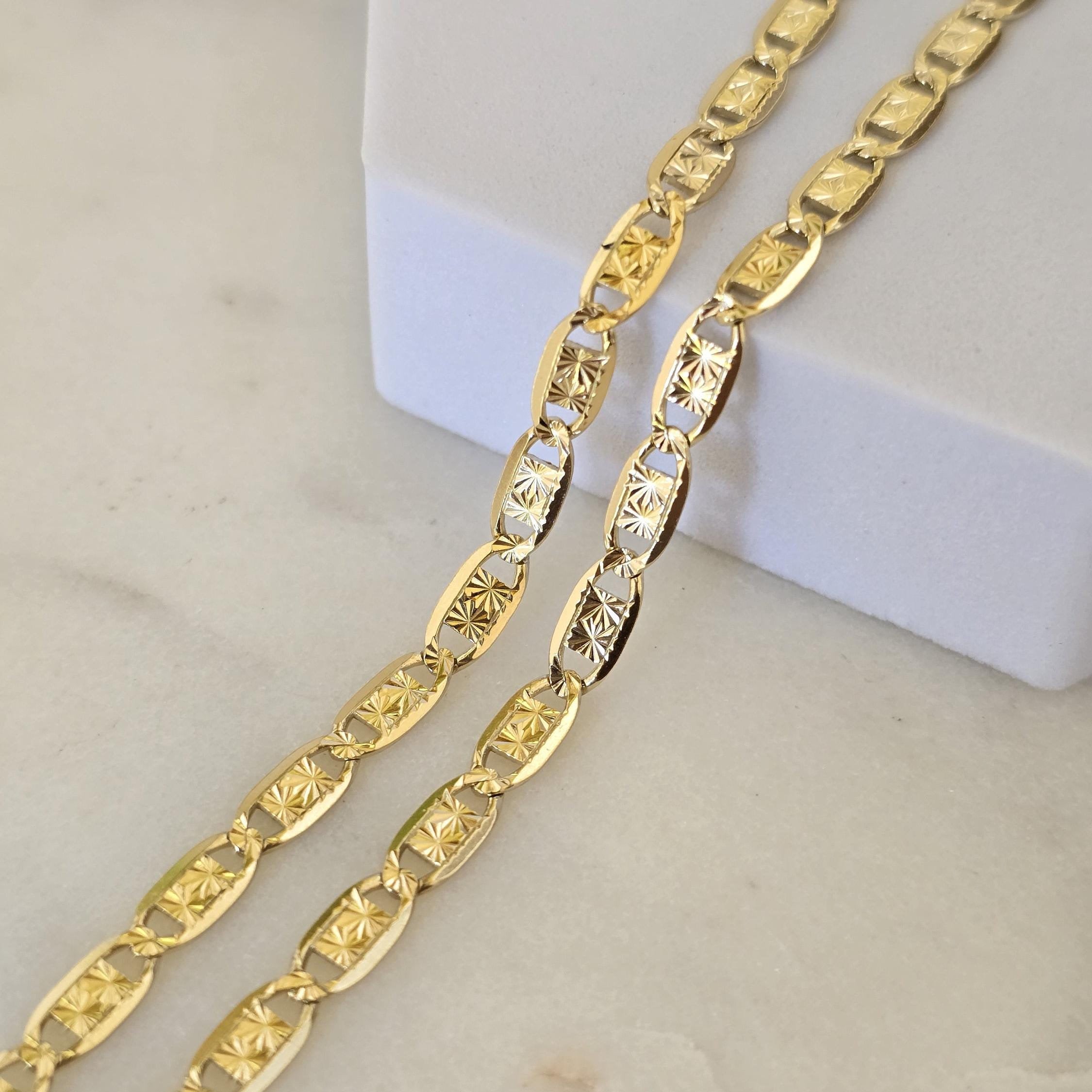 SOLID 14k Unique Yellow Gold Valentino Chains - 4MM Thick - 16