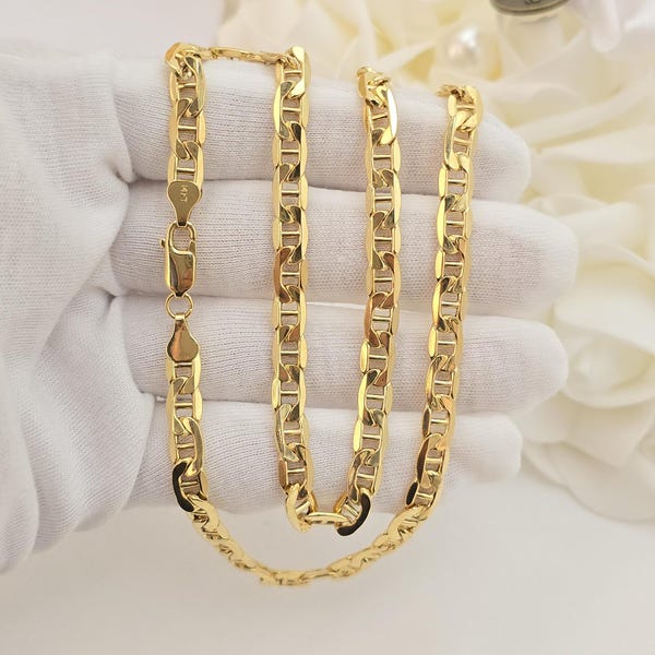 Corrente Mariner em Ouro 14k Autêntico com 6,2 mm de Espessura - Presente Perfeito - Fina e Elegante - Presente de Natal, Aniversário ou Bodas