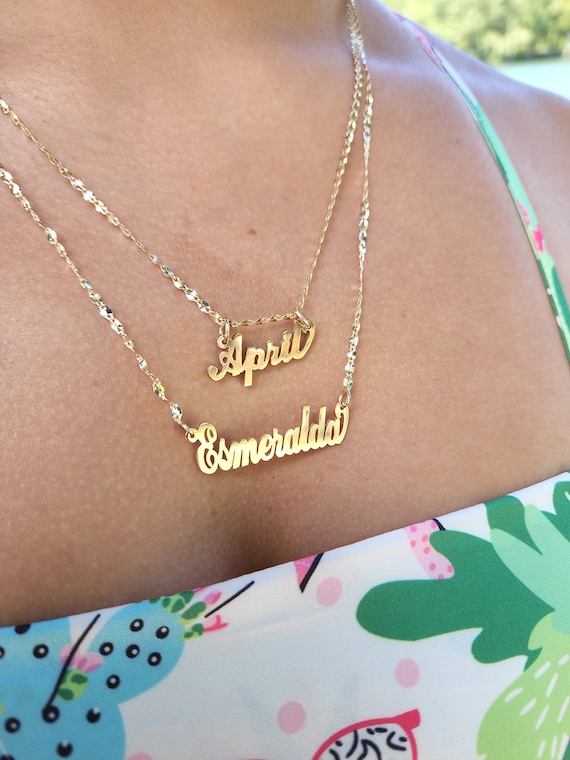 Solid 14k Gold Handmade Custom Nameplate Pendant Bold Cursive Etsy