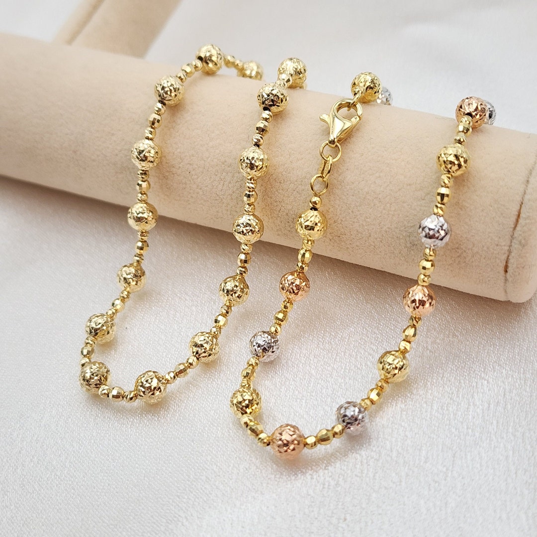 14K Yellow Gold Bead Bracelet – Women's Beaded Charm Bracelet, Gold Main Stone