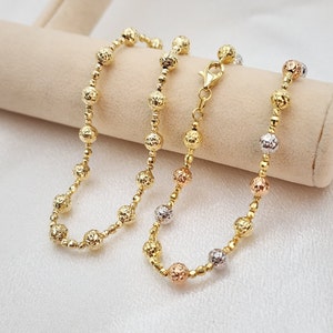 REAL 14k Tricolor/Yellow Gold Bead Diamond Cut Bracelet - 6.5, 7.5, 8 Inches - 5mm - Perfect Gift - Women