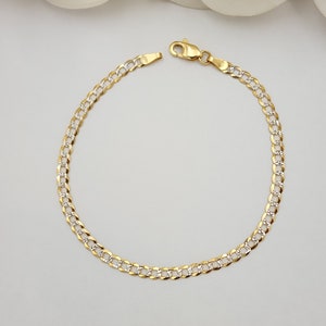 Solid 14k Gold Diamond Cut Cuban Link Bracelet - 7 Inches - 3.2MM - Perfect for kids & women