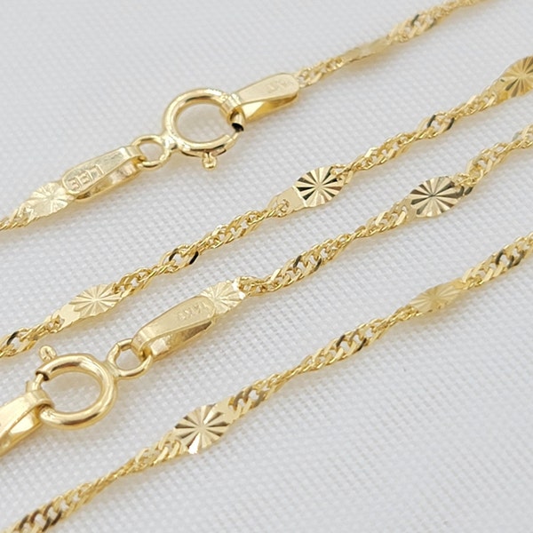 Solid 14k Gold Mirror Diamond Cut Chain - For Girls and Women - Dainty Chain - Real 14k Gold Shiny Necklaces  - 14" to 24" Inches