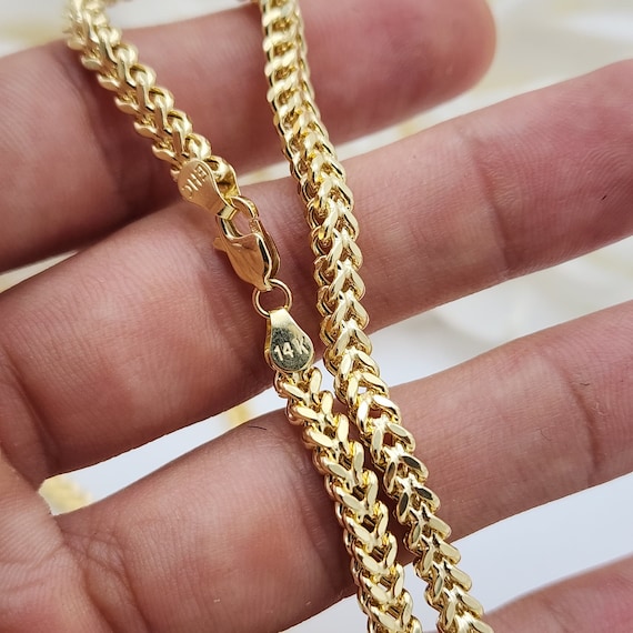 Real 14k Gold 4MM Thick Square Franco Chain 24 Inches