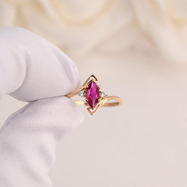 14k Marquise Simulated Ruby