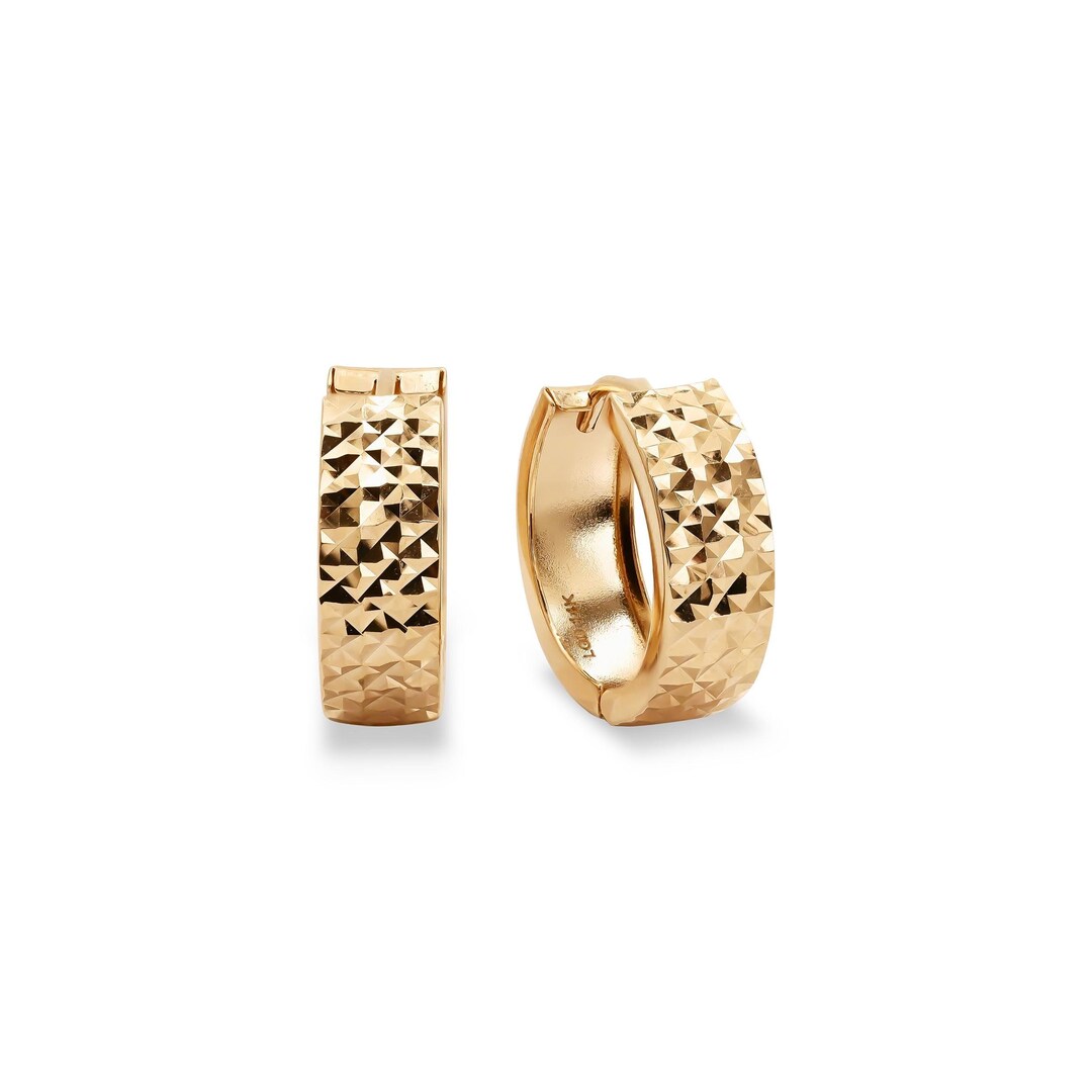 14k Yellow Gold Diamond Cut Huggie Hoop Earrings – 5mm – Made In Italy