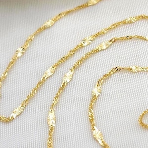 Solid 14k Gold Mirror Diamond Cut Chain - For Girls and Women - Dainty Chain - Real 14k Gold Shiny Necklaces - 14" to 24" Inches
