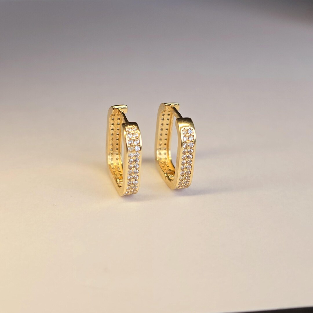 Mini Pave Roti 14K Gold Mini Pave CZ Square Huggie Hoops – 14mm - Fine Jewelry for Her ...