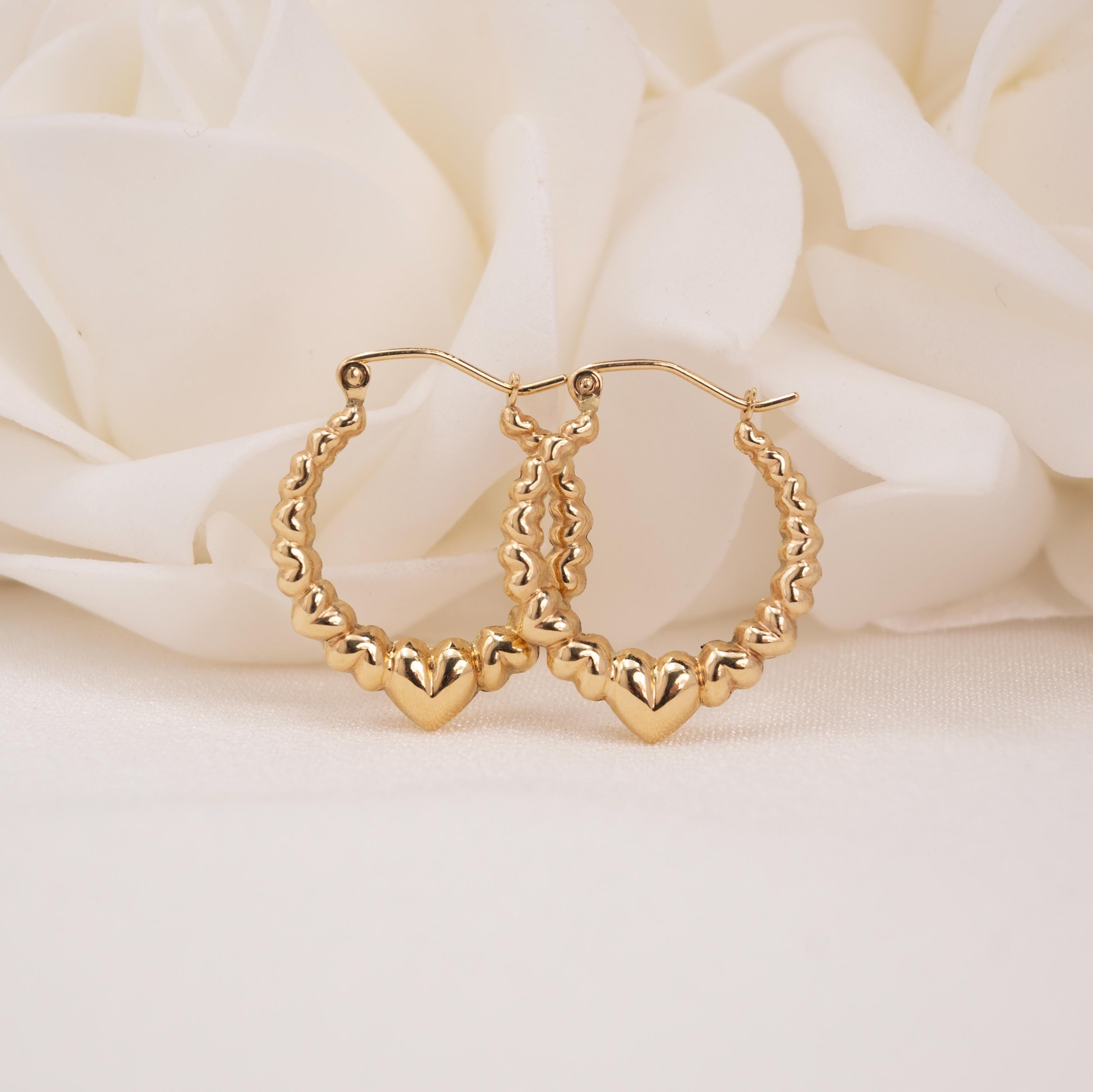Dainty 14K Gold Puffy Heart Hoop Earrings – 18.9mm Everyday Hoops