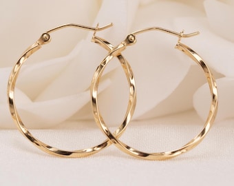 Twisted 14k Gold Hoop Earrings - 15mm, 20mm, 25mm, 35mm, 45mm- Unique and Versatile - For Everyday - Shiny