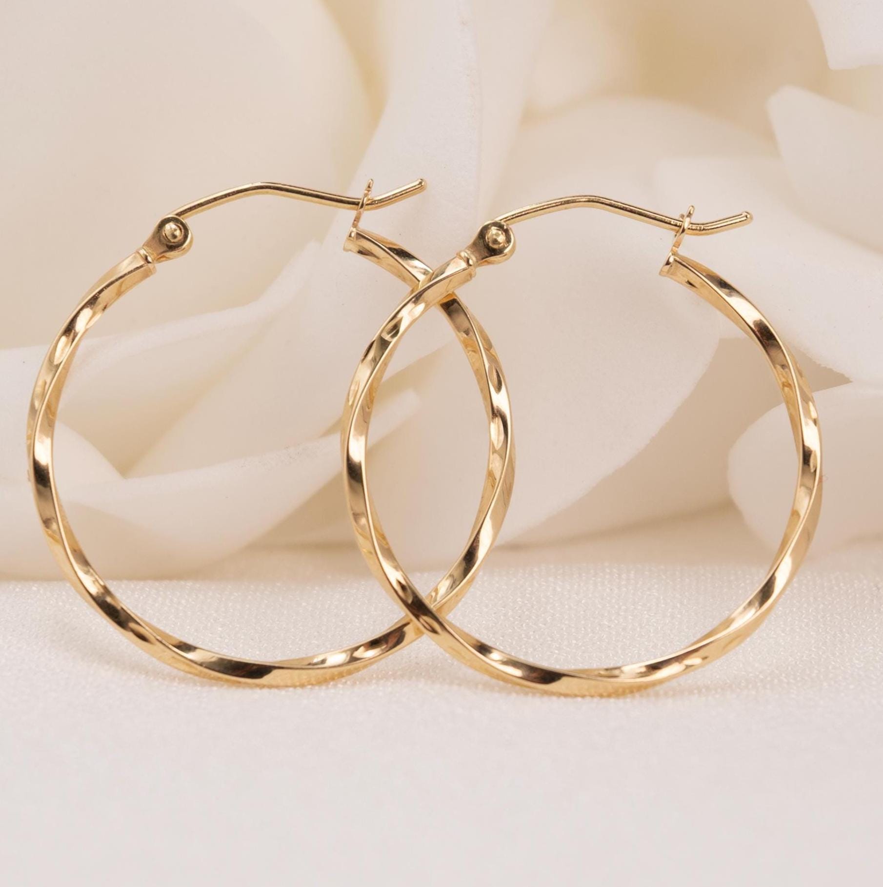 4 Mm X 55 Mm 2 1/8 "Glänzende Schlichte Creolen Echt 10K Gelbgold