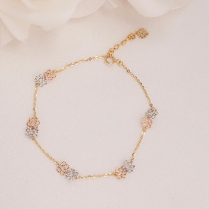 14k Tricolor Blumen Armband