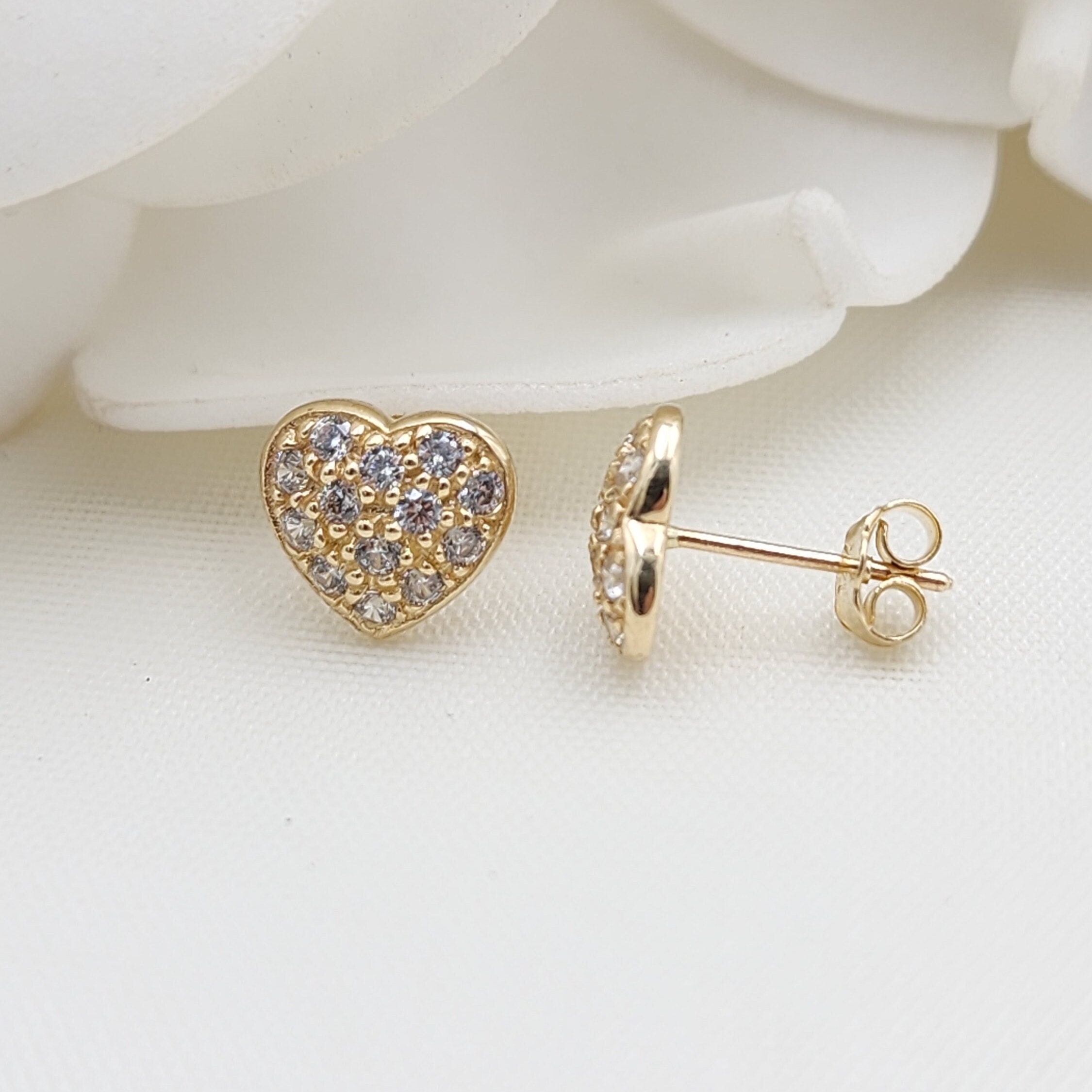 Orecchini a bottone a forma di cuore placcati in oro 14k, orecchini a bottone a forma di cuore, orecchini a bottone geometrici con passante, accessori per gioielli fai da te
