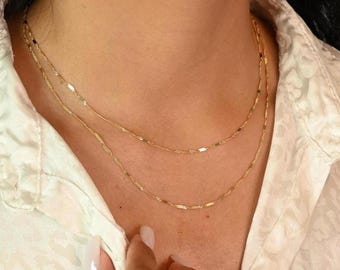 Sparkly 14k Gold Singapore Bar Chains - For Girls and Women - Dainty Chain - Very Sparkling - Real 14k Gold Necklaces - 14" to 24" Inches