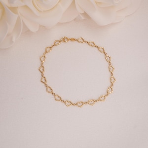 14K Gold Heart Bracelet for Women – Fully Solid - 7.25&quot; Real Gold Chain, 4.8mm Thick, Lightweight Everyday Jewelry