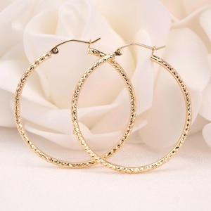 Real 14k Gold Fully Diamond Cut Hoop Earrings - 35MM, 25MM, 20MM, 15MM - Sparkling - Fine Jewelry For Her - Perfect Gift