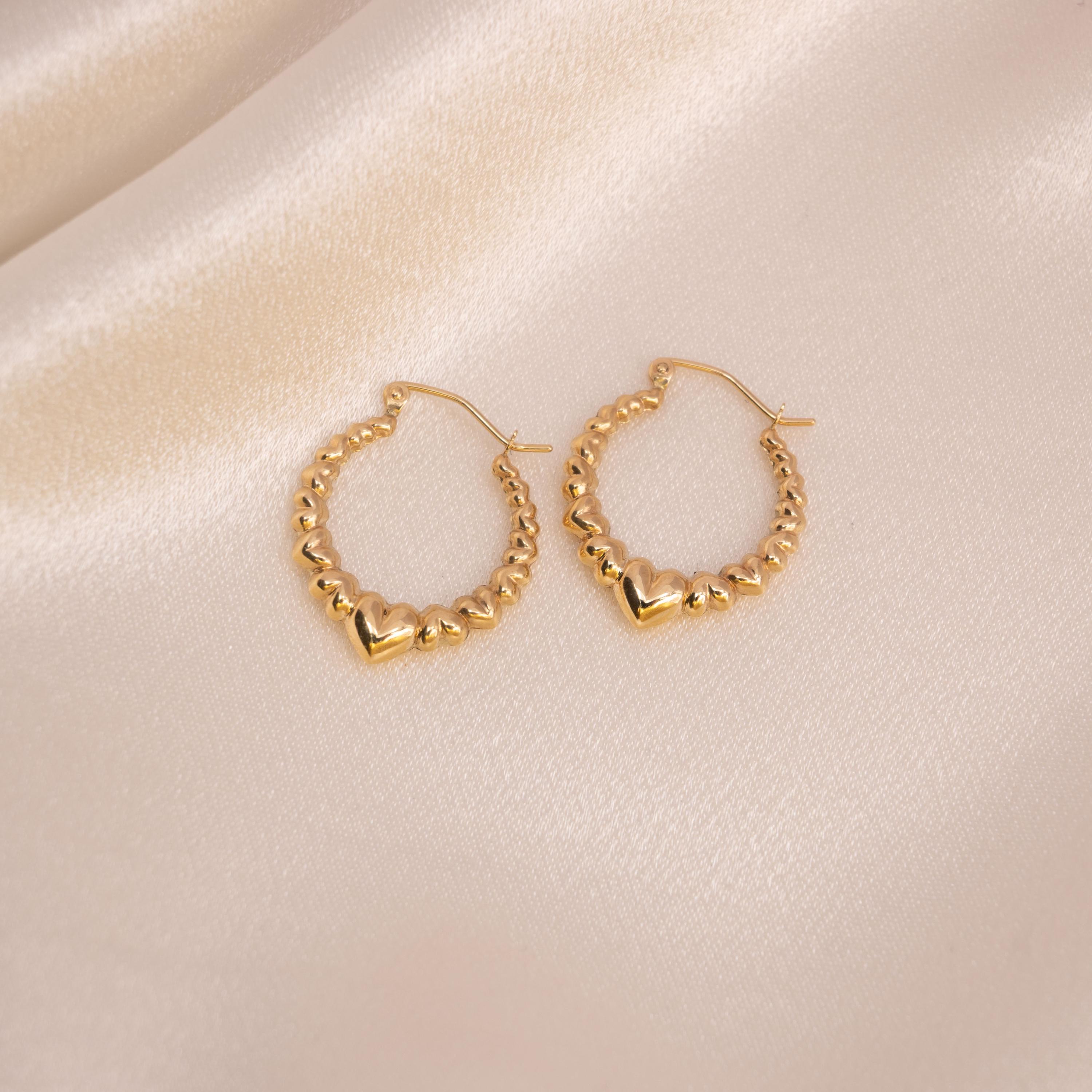 Dainty 14K Gold Puffy Heart Hoop Earrings – 18.9mm Everyday Hoops
