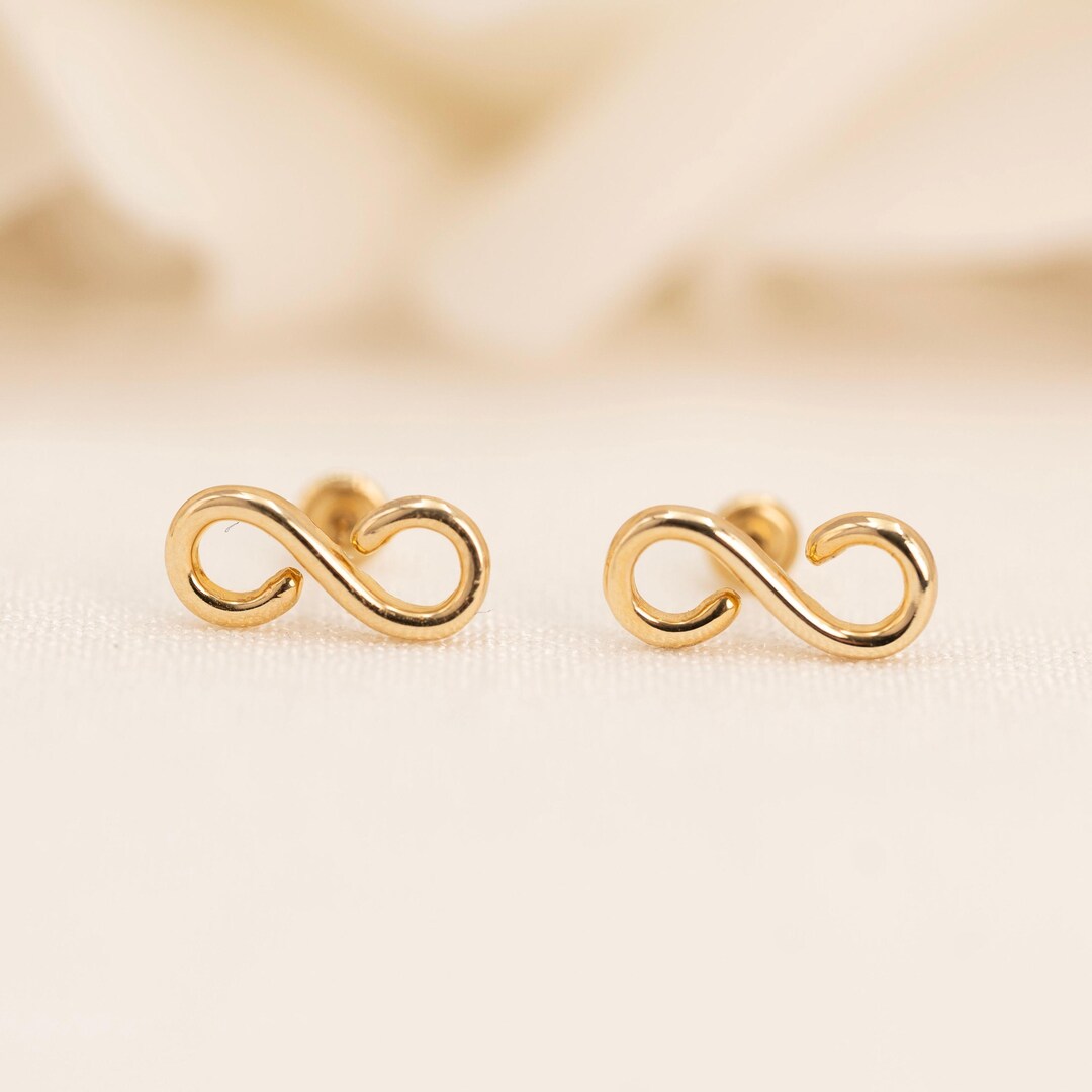 14K Solid Gold Infinity Stud Earrings for Babies • Dainty Cute Infant ...